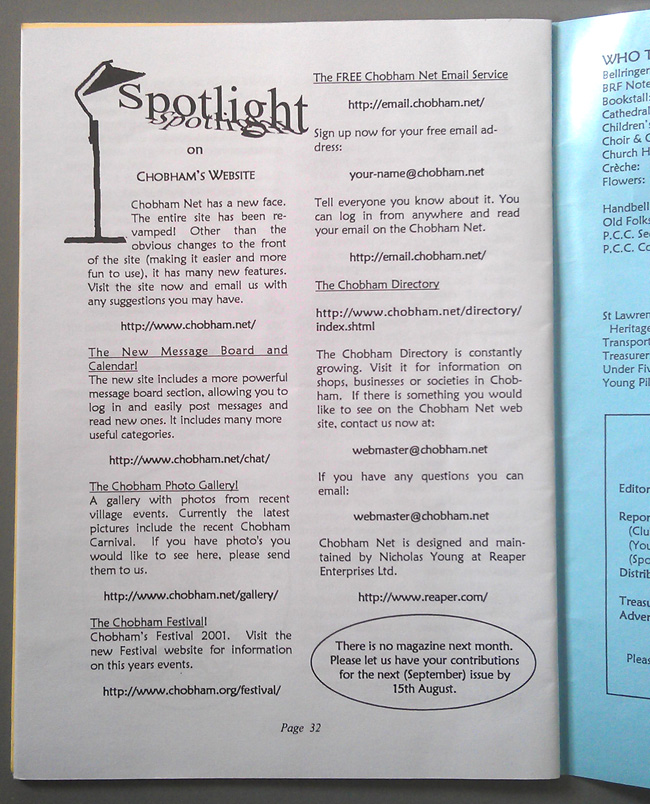 Parish Magazine 2001 Article