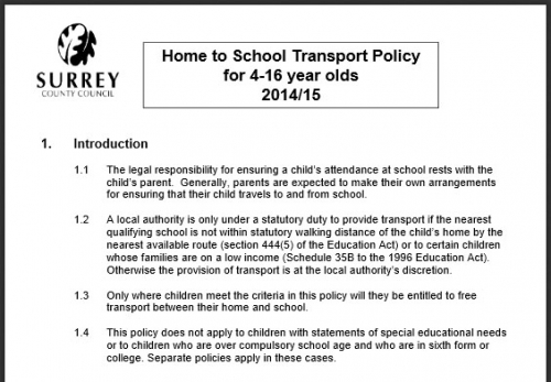 Surrey&#039;s School Transport Policy